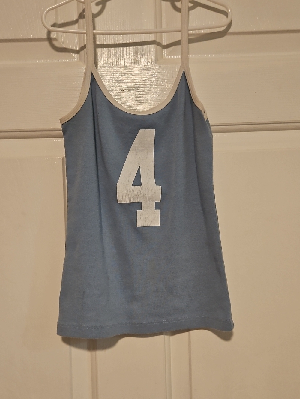 Brandy Melville Light Blue Tank Top with White '4' Graphic